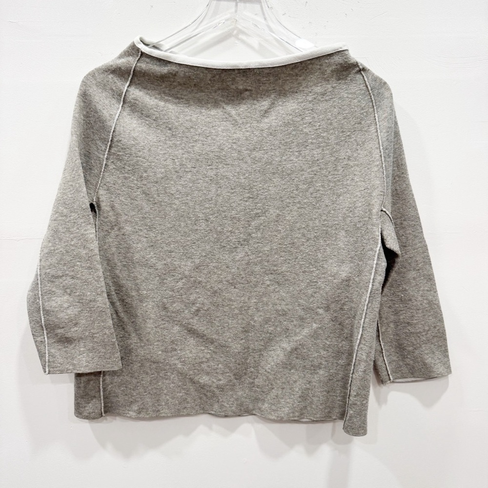 Annette Gortz Foldover Neck Seamed Sweater Top Boxy Fit Tan XS